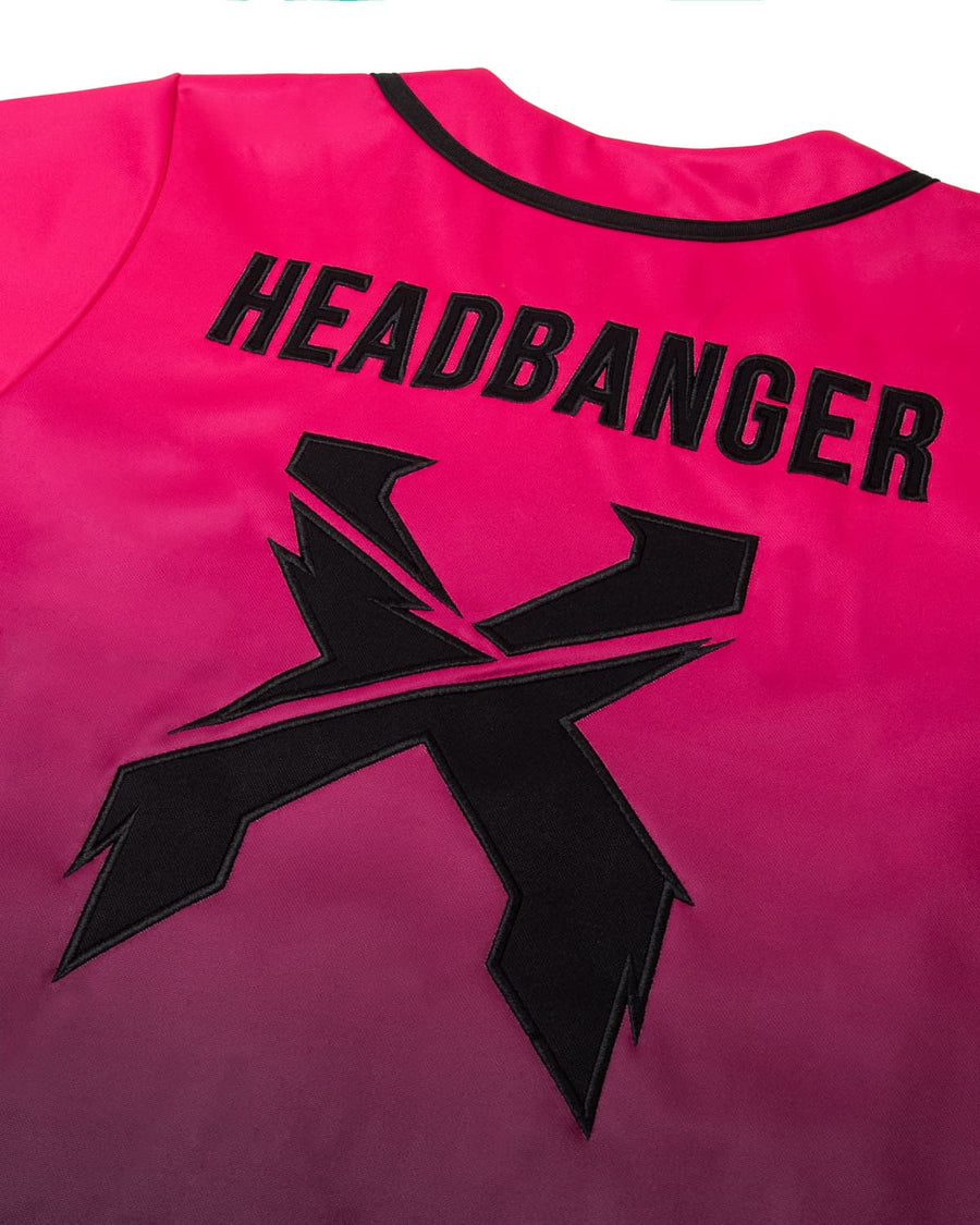 Headbanger Baseball Jersey (Neon Pink/Black Gradient)