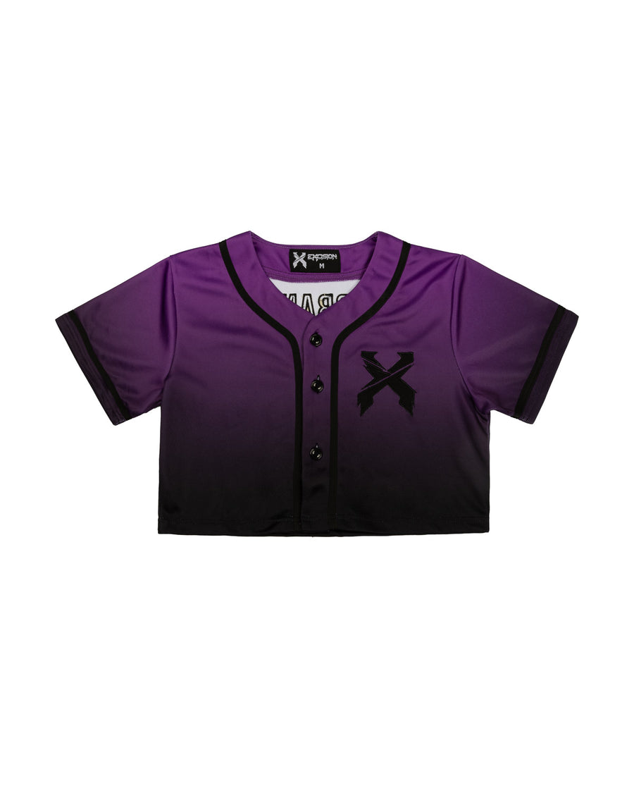 Headbanger Women's Crop Top Baseball Jersey (Purple/Black Gradient)