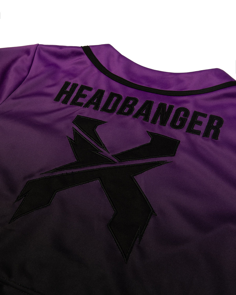Headbanger Women's Crop Top Baseball Jersey (Purple/Black Gradient)