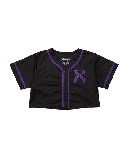 Headbanger Women's Crop Top Baseball Jersey (Black/Purple)