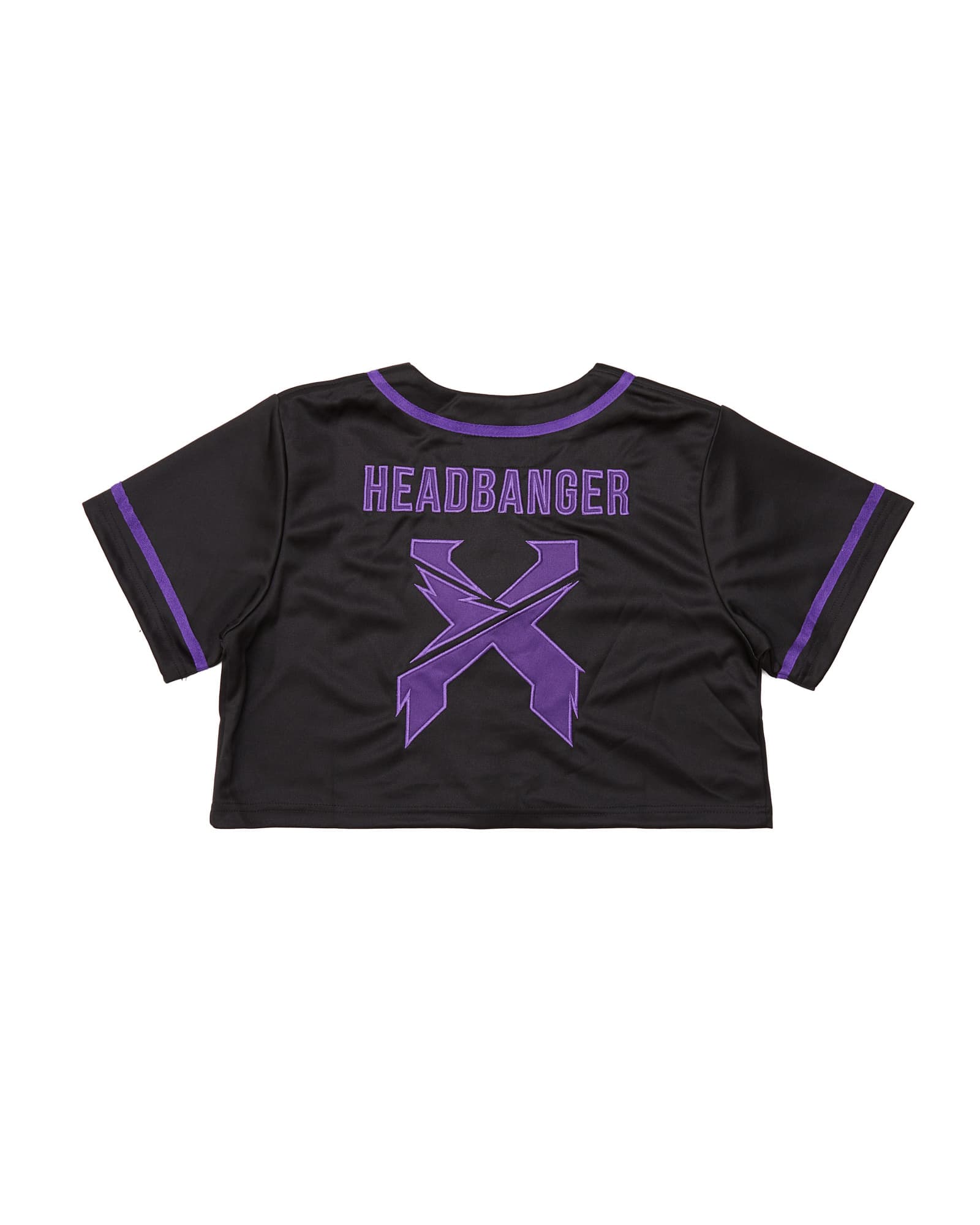 Headbanger Women's Crop Top Baseball Jersey (Black/Purple)