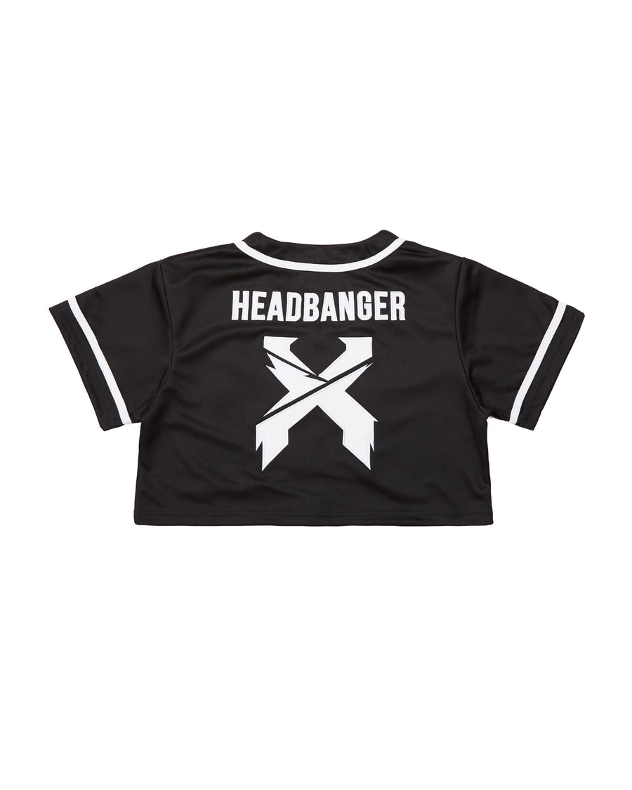 Headbanger Women's Crop Top Baseball Jersey (Black/White)