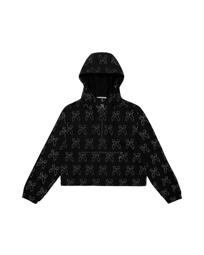 Sliced Logo All-Over Spectrum Reflective Women's Crop Anorak Jacket (Black) - Excision