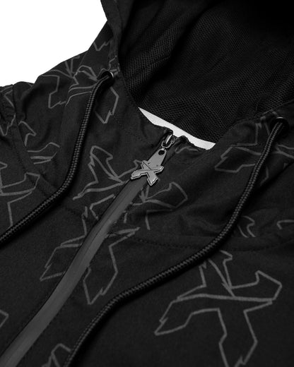 Sliced Logo All-Over Spectrum Reflective Women's Crop Anorak Jacket (Black) - Excision