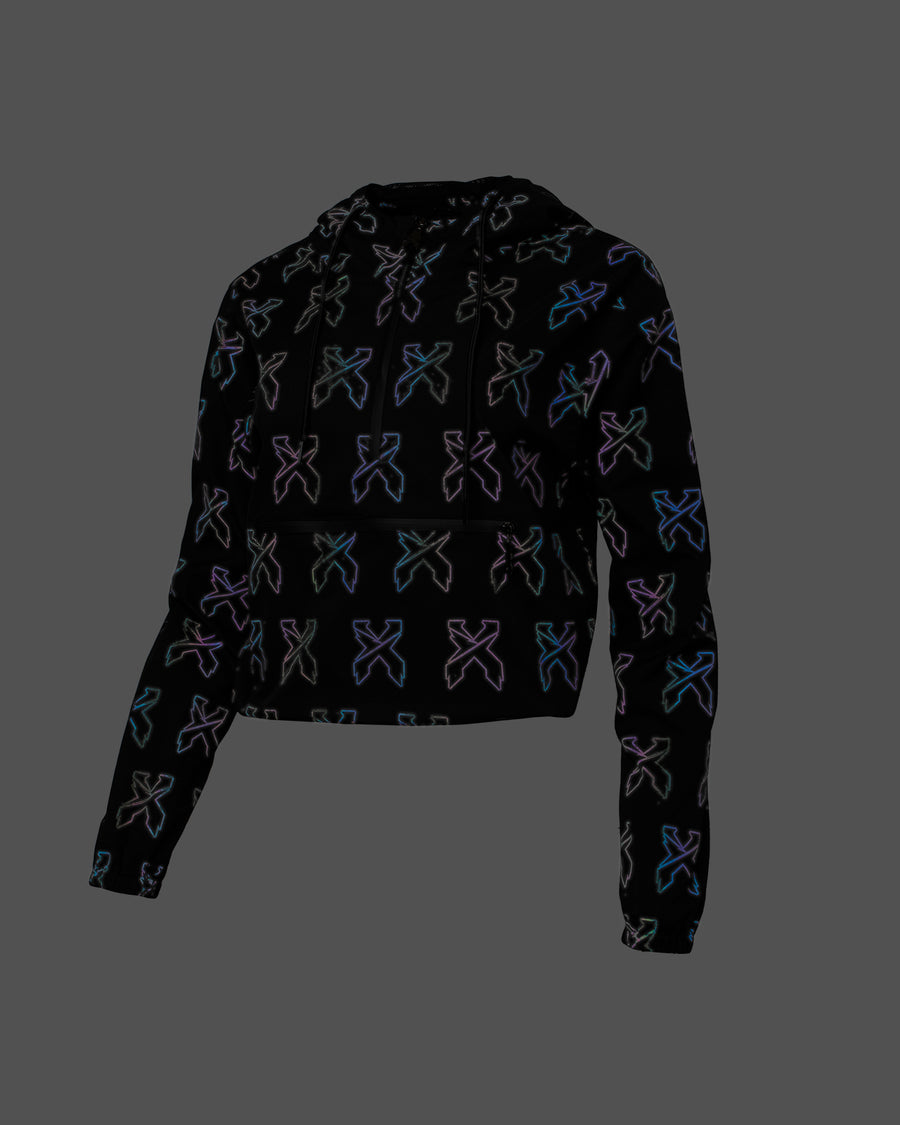 Sliced Logo All-Over Spectrum Reflective Women's Crop Anorak Jacket (Black)