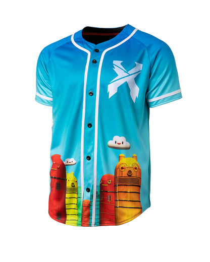 Reversible Home Robot Baseball Jersey (Red/Blue) - Excision